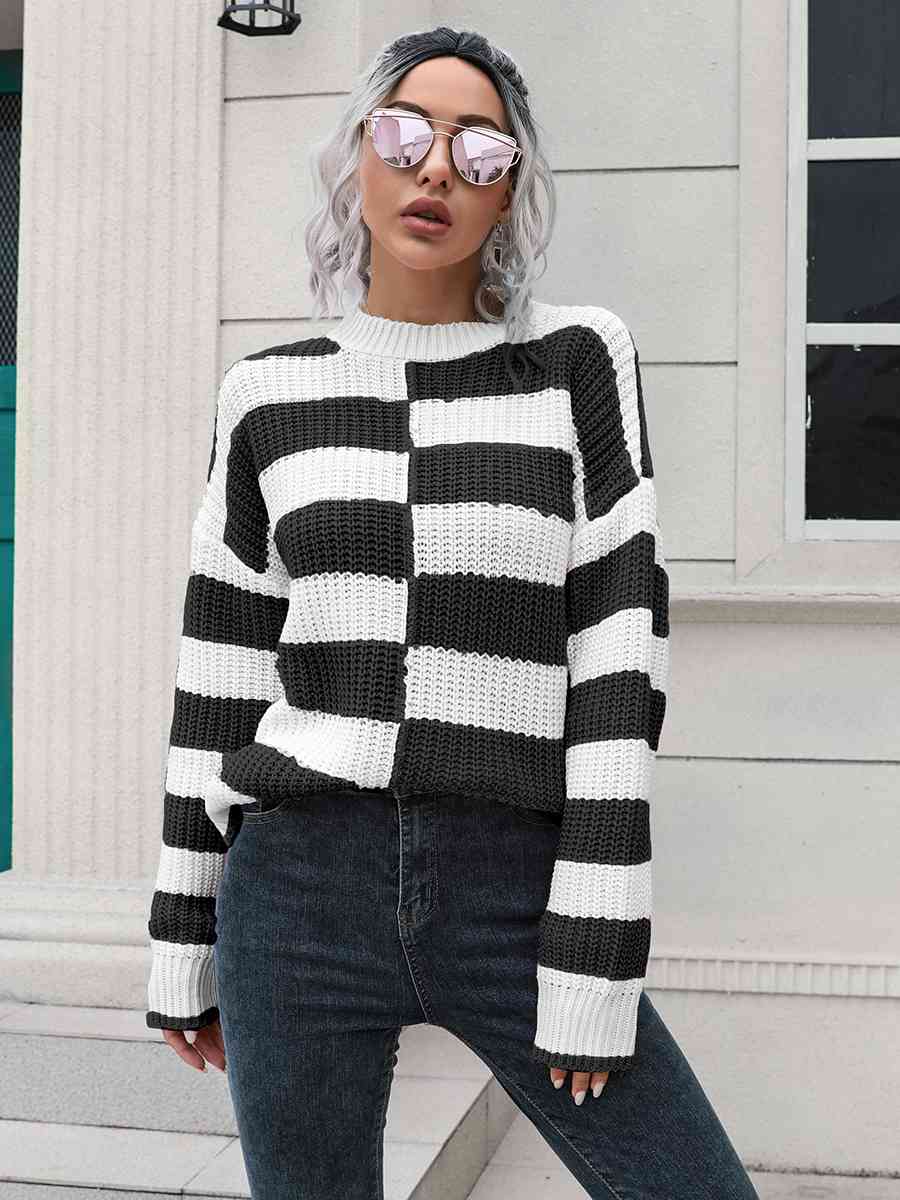 Two-Tone Dropped Shoulder Sweater - AllIn Computer