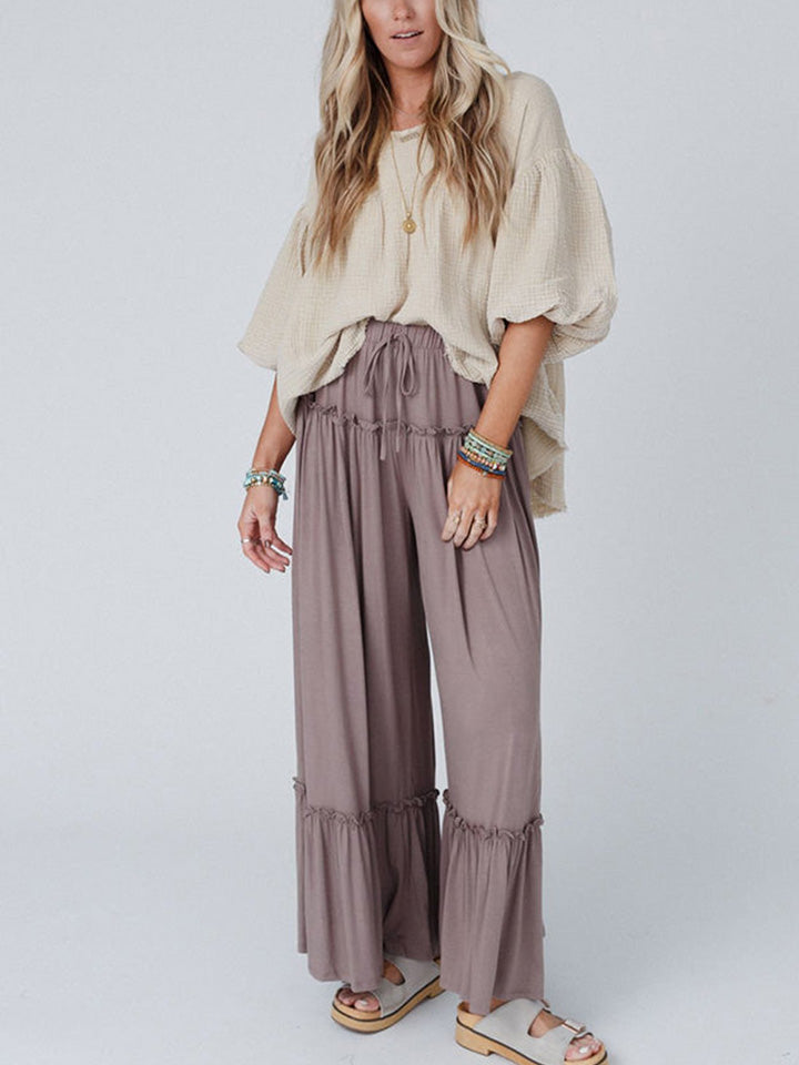 Wide Leg Ruffle Trim Pants - AllIn Computer