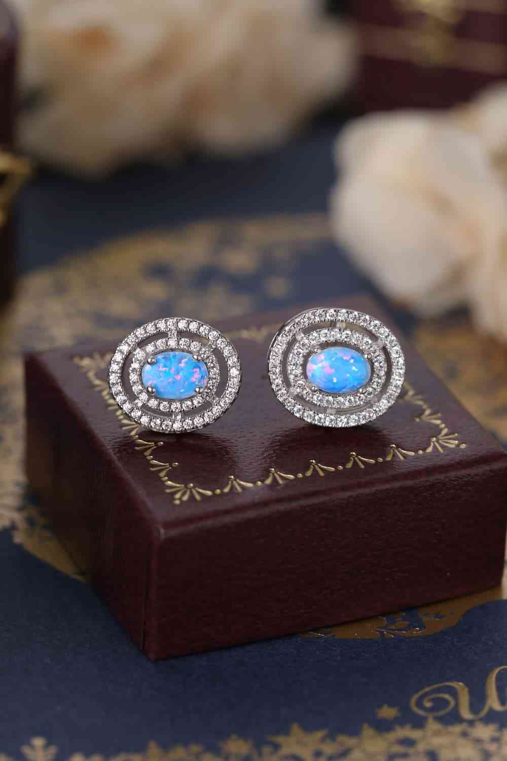 925 Sterling Silver Opal Round Stud Earrings - AllIn Computer