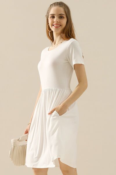 Ninexis Full Size Round Neck Ruched Dress with Pockets - AllIn Computer