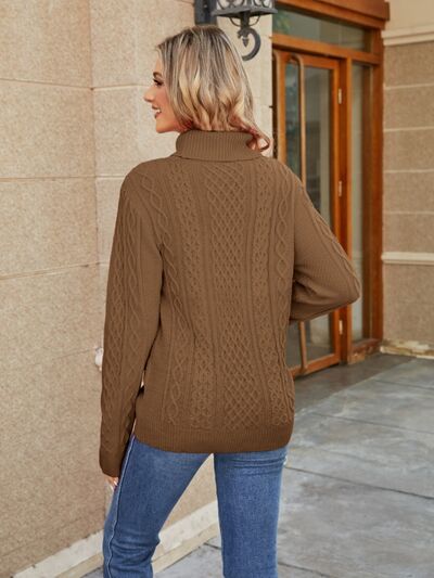 Cable-Knit Mock Neck Sweater - AllIn Computer