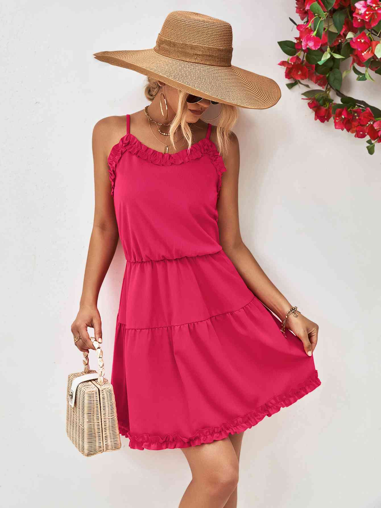 Frill Trim Spaghetti Strap Mini Dress - AllIn Computer