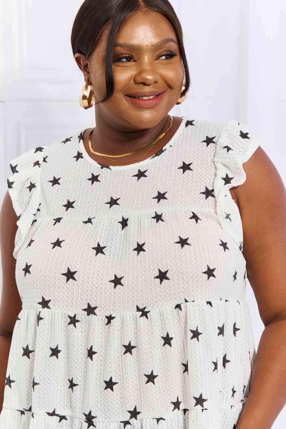 Heimish Shine Bright Full Size Butterfly Sleeve Star Print Top - AllIn Computer
