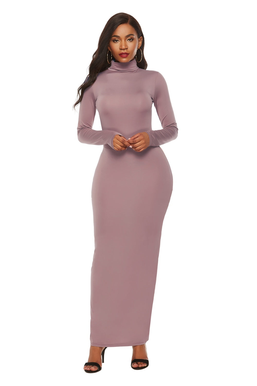 Mock Neck Long Sleeve Maxi Slim Dress - AllIn Computer