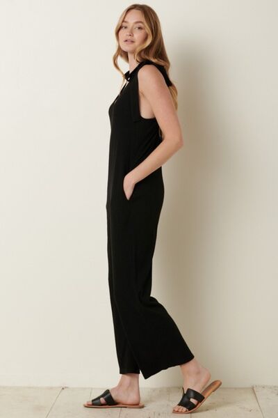 Mittoshop Rib Knit V-Neck Cross Back Jumpsuit - AllIn Computer