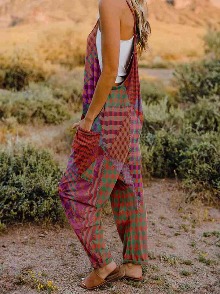 Full Size Printed V-Neck Sleeveless Jumpsuit - AllIn Computer