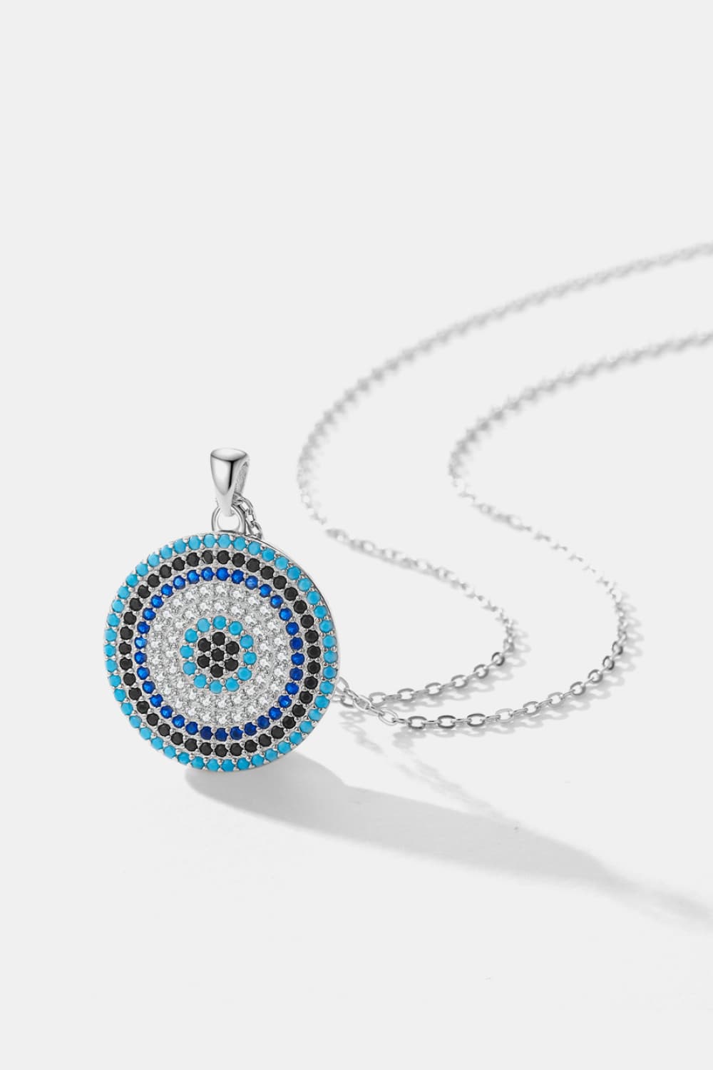 925 Sterling Silver Round Shape Artificial Turquoise Pendant Necklace - AllIn Computer