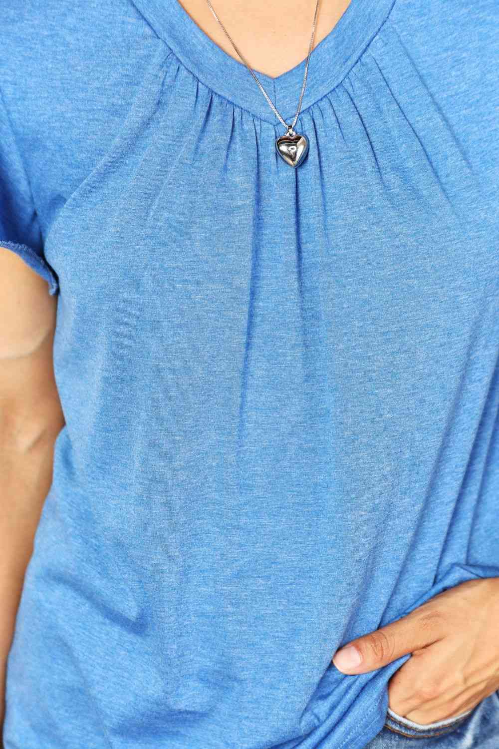 Double Take Ruched V-Neck Short Sleeve T-Shirt - AllIn Computer