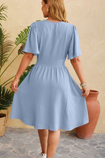 Ruched Surplice Short Sleeve Dress - AllIn Computer