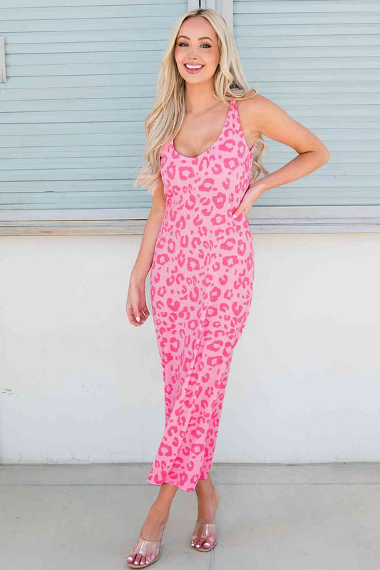 Leopard Sleeveless Slit Midi Dress - AllIn Computer