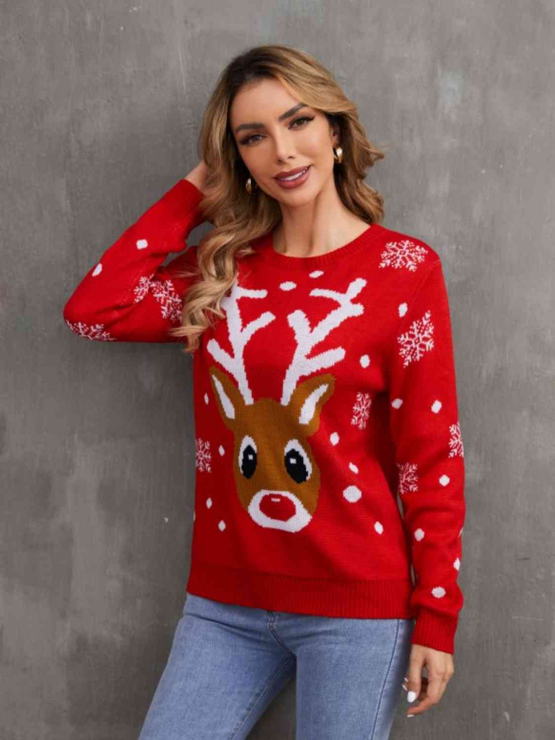 Christmas Theme Round Neck Sweater - AllIn Computer