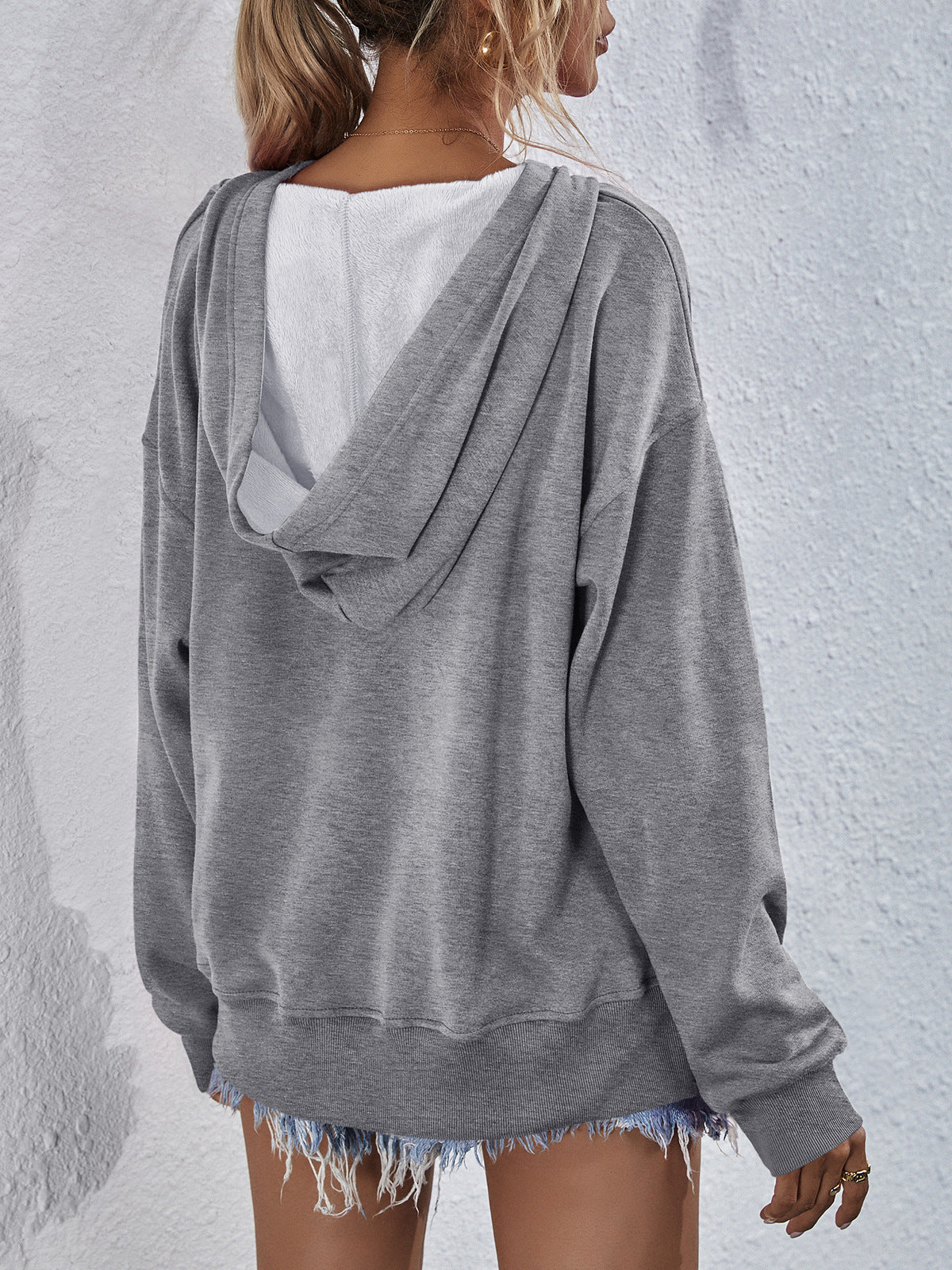 Dropped Shoulder Slit Hoodie - AllIn Computer