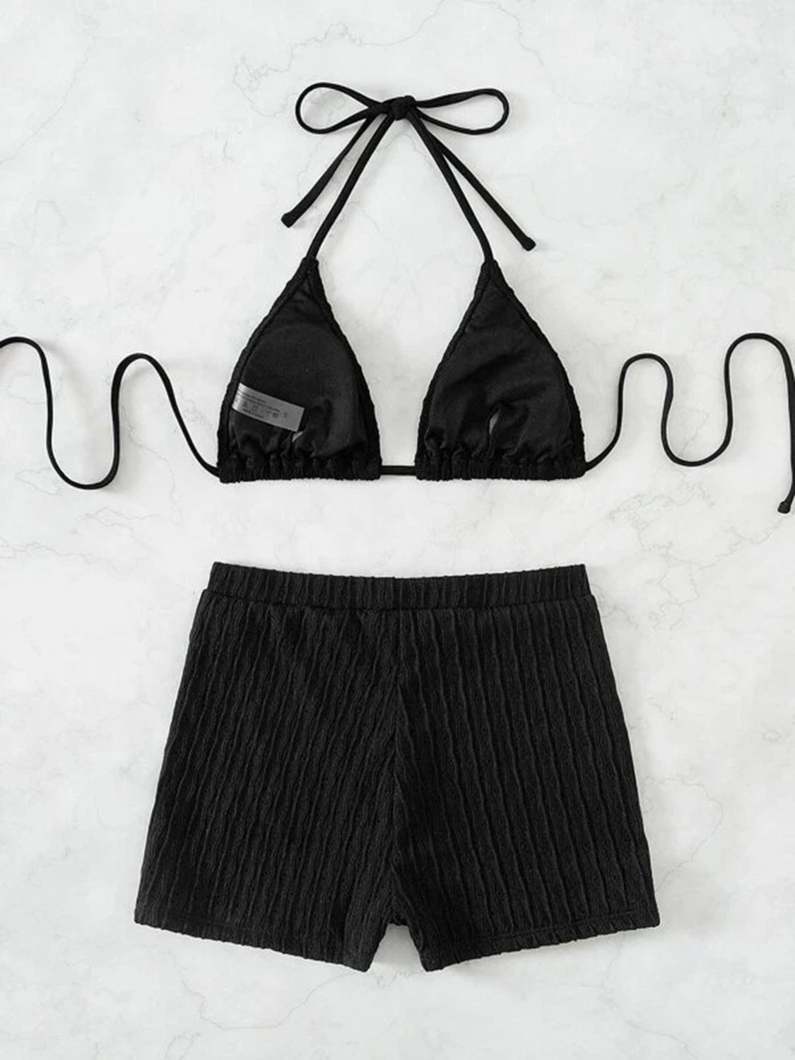 Eyelet Halter Neck Bra and Bottom Swim Set - AllIn Computer