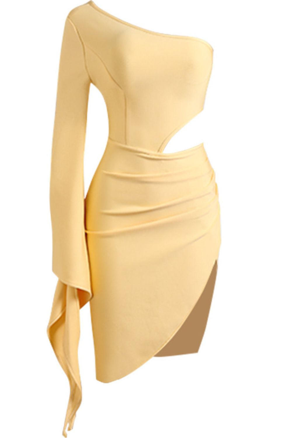 Cutout Split Flare Sleeve One-Shoulder Dress - AllIn Computer