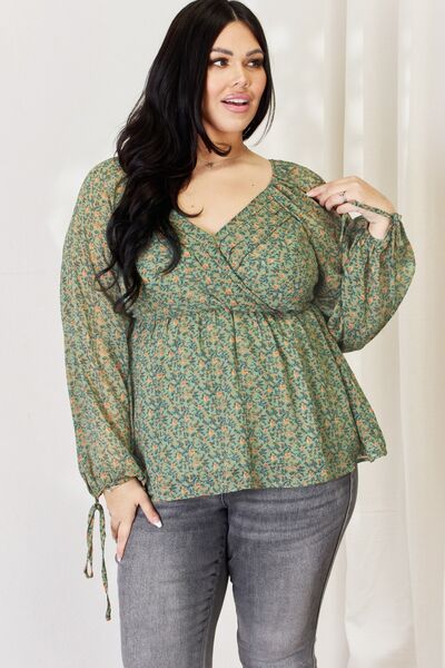 HEYSON Full Size Floral Surplice Peplum Blouse - AllIn Computer