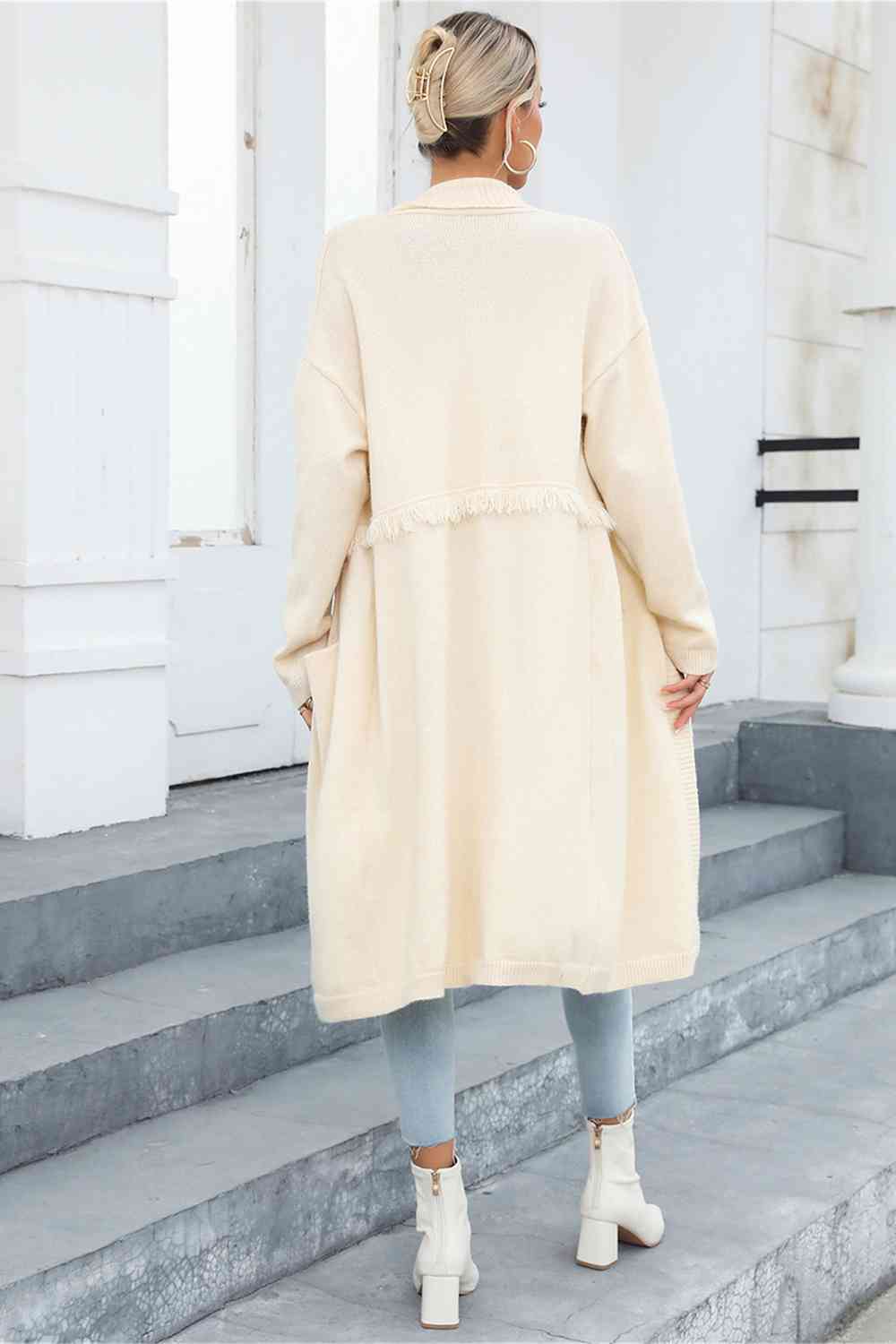 Open Front Pocketed Cardigan - AllIn Computer