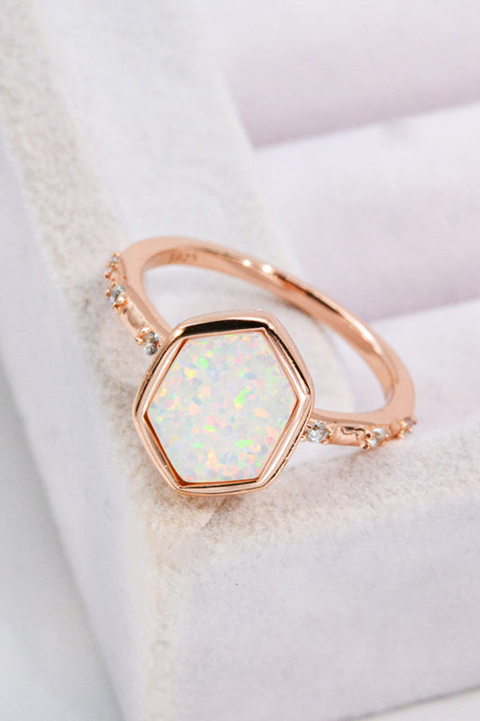 Opal Hexagon 925 Sterling Silver Ring - AllIn Computer