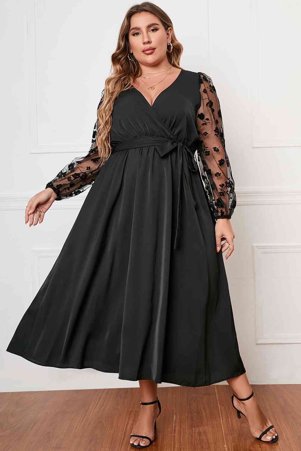 Plus Size Surplice Neck Tied Dress - AllIn Computer