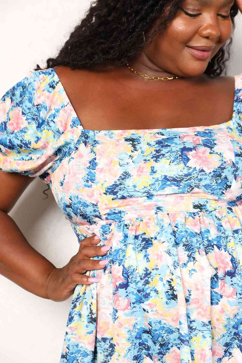 Double Take Floral Square Neck Puff Sleeve Dress - AllIn Computer