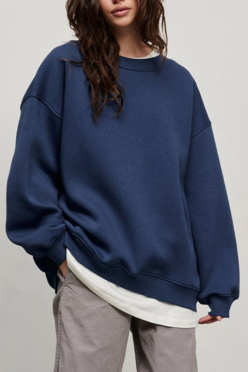 Oversize Round Neck Dropped Shoulder Sweatshirt - AllIn Computer