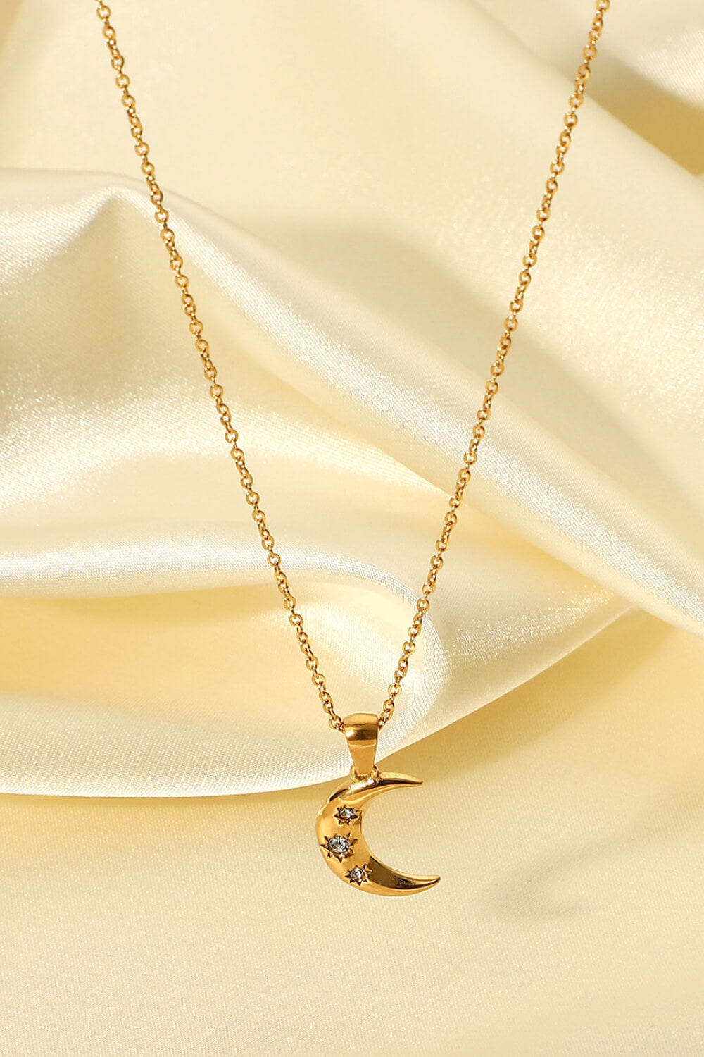 18K Gold Plated Inlaid Zircon Moon Pendant Necklace - AllIn Computer