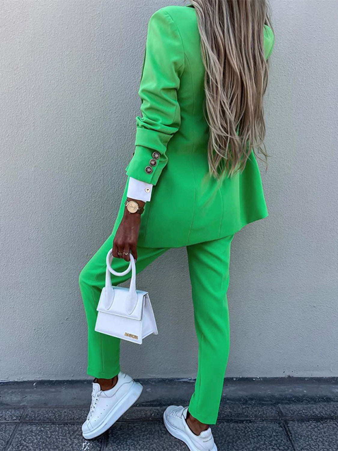 Lapel Collar Long Sleeve Blazer and Pants Set - AllIn Computer