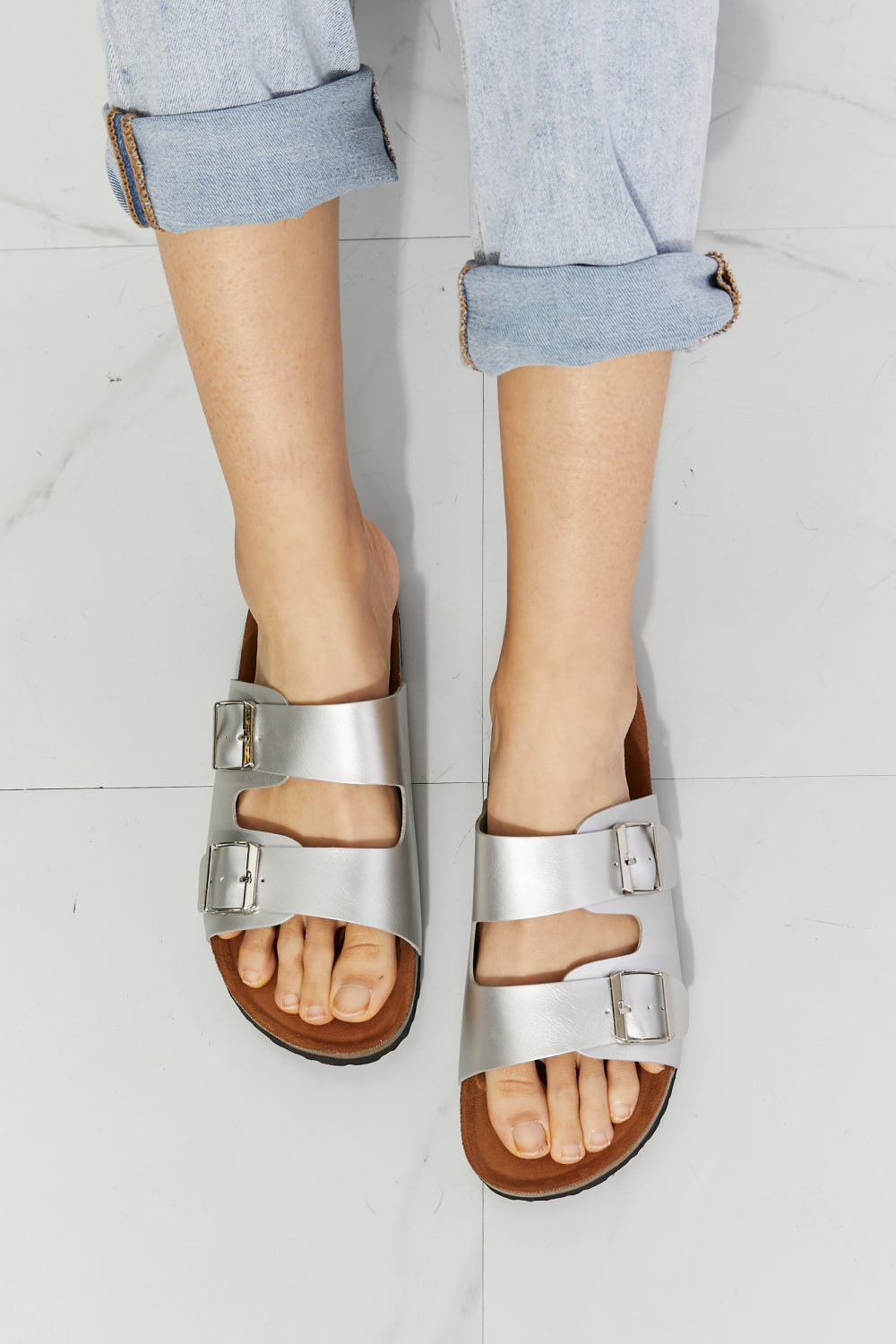 MMShoes Best Life Double-Banded Slide Sandals in Silver - AllIn Computer