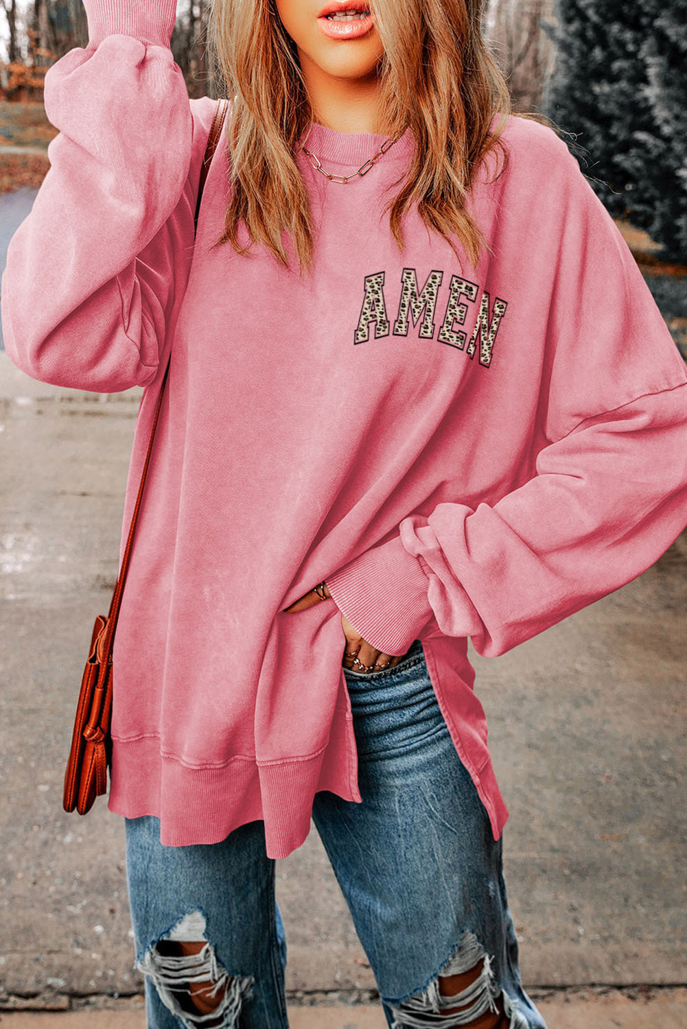 AMEN Graphic Dropped Shoulder Slit Sweatshirt - AllIn Computer