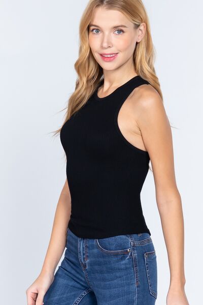 ACTIVE BASIC Ribbed Round-Neck Racerback Seamless Tank - AllIn Computer