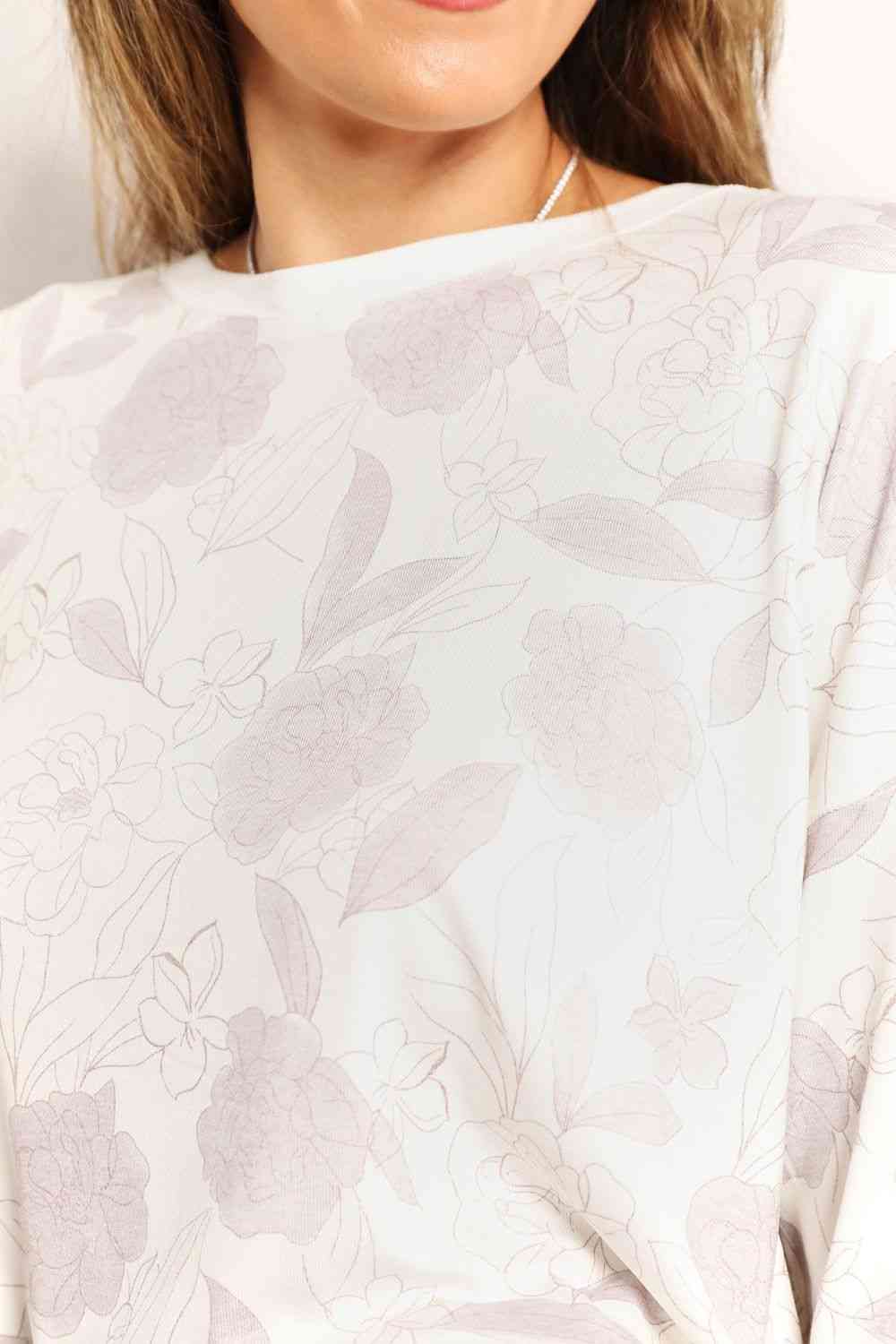Double Take Floral Long Sleeve Top and Shorts Loungewear Set - AllIn Computer