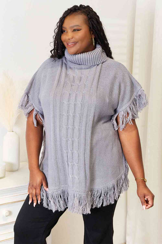 Justin Taylor Turtle Neck Fringe Poncho - AllIn Computer