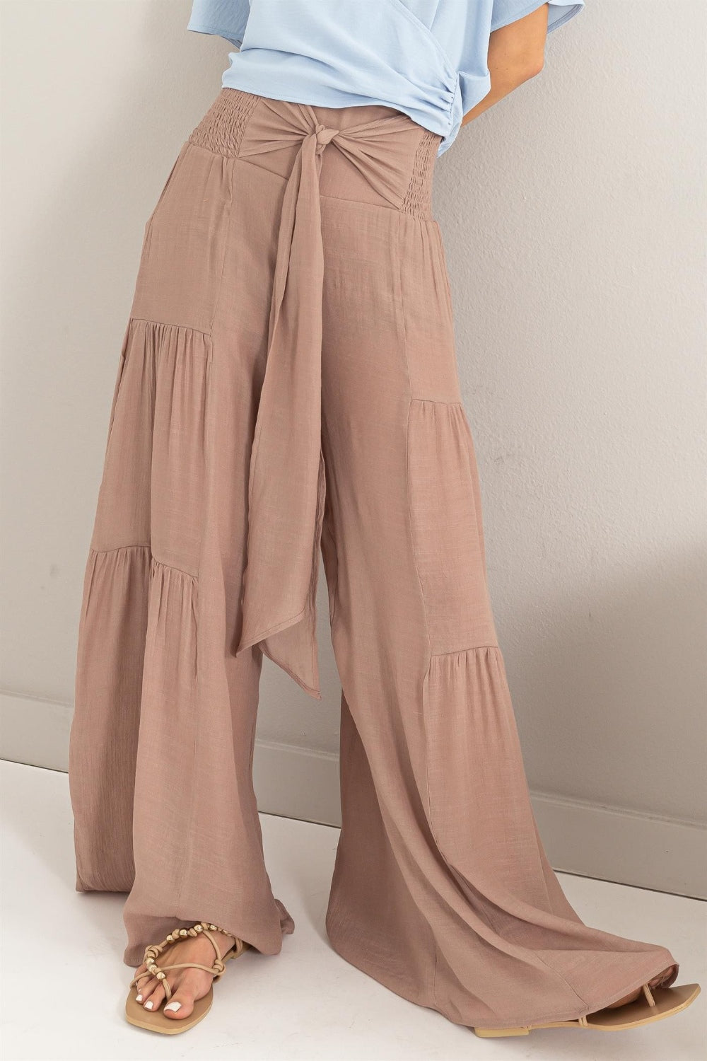 HYFVE Tie Front Ruched Tiered Pants - AllIn Computer