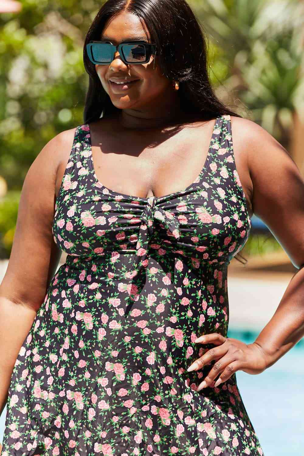 Marina West Swim Full Size Clear Waters Swim Dress in Black Roses - AllIn Computer