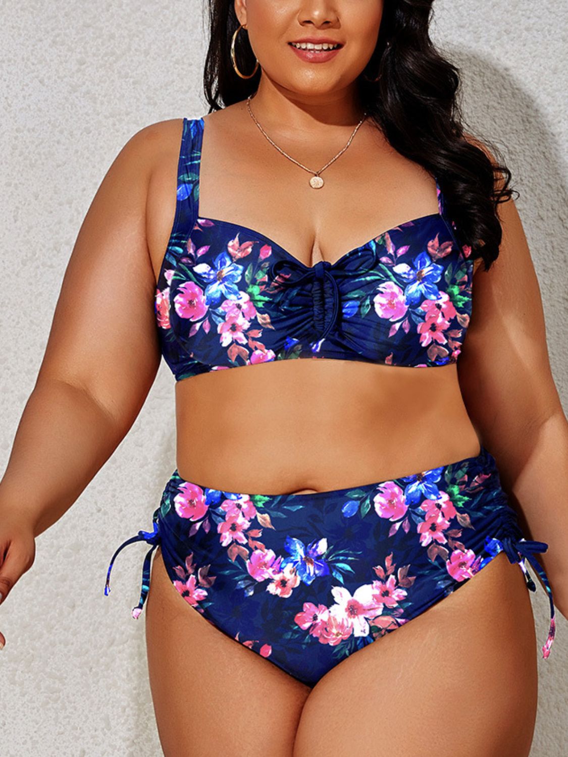 Plus Size Printed Drawstring Detail Bikini Set - AllIn Computer