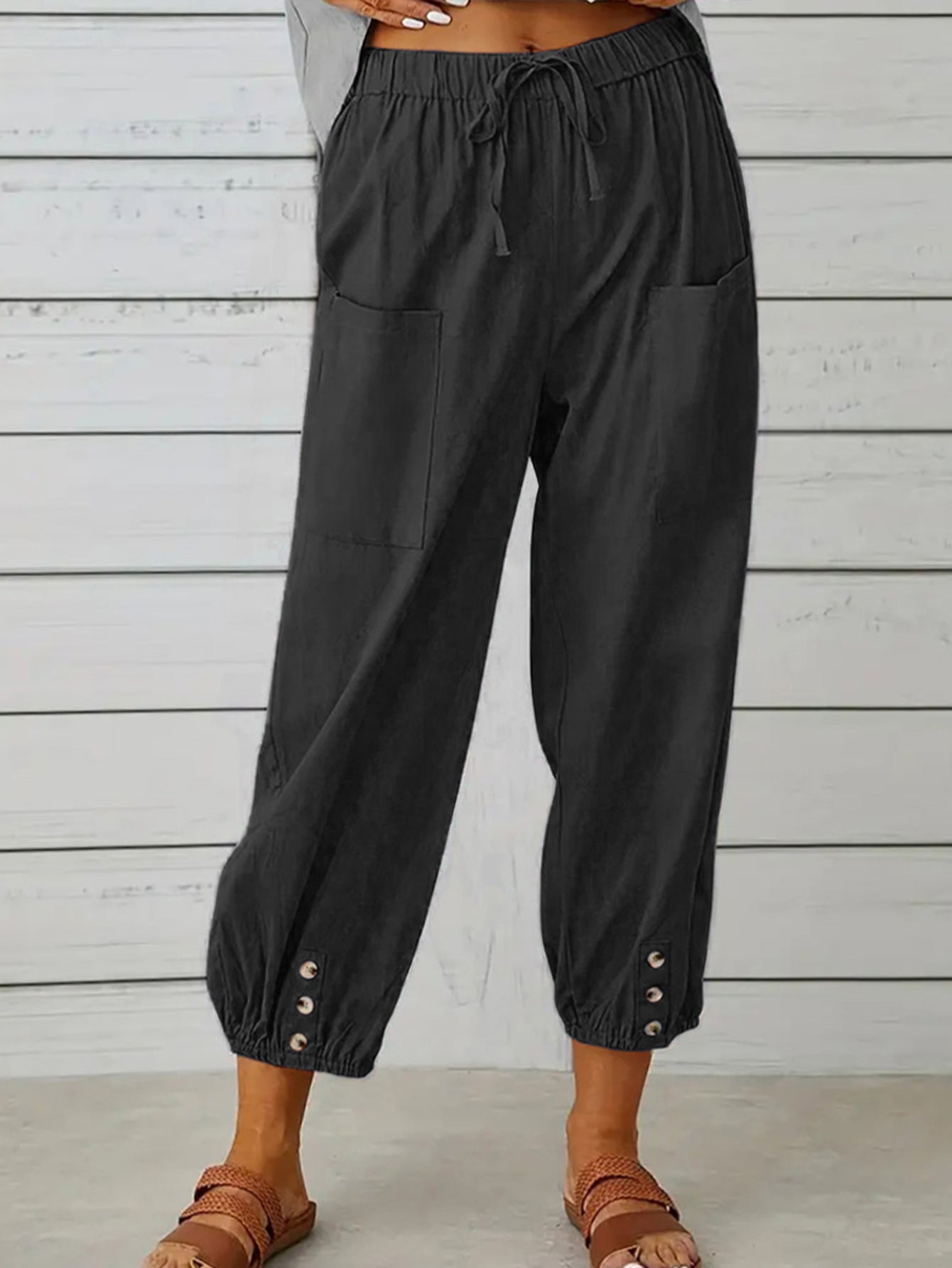 Decorative Button Cropped Pants - AllIn Computer