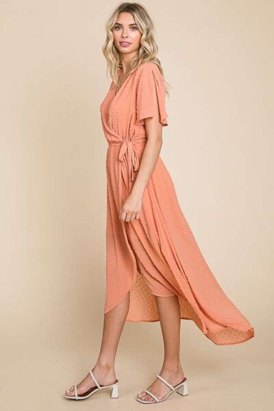 Culture Code Full Size Swiss Dot Tied Slit Short Sleeve Dress - AllIn Computer