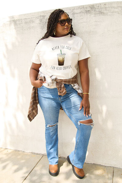 Simply Love Full Size NEVER TOO COLD FOR ICED COFFEE Short Sleeve T-Shirt - AllIn Computer