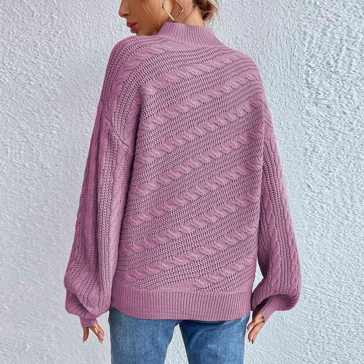 Cable-Knit Mock Neck  Long Sleeve Sweater - AllIn Computer
