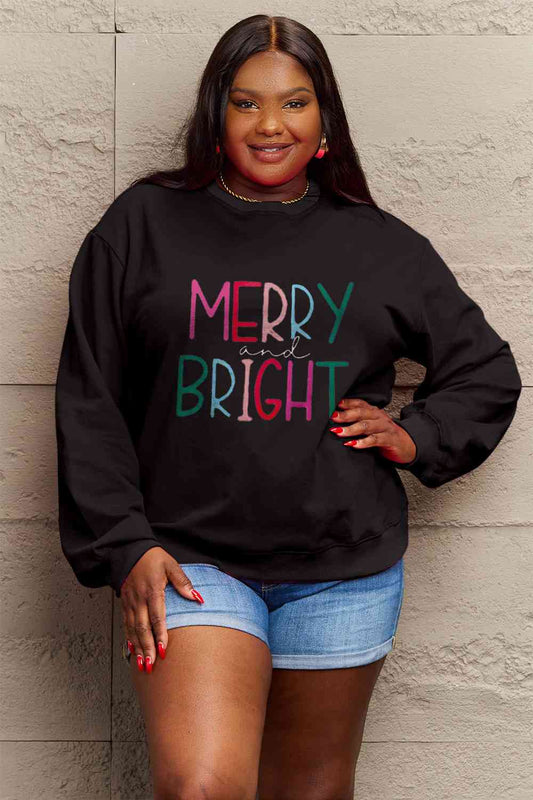 Simply Love Full Size MERRY AND BRIGHT Graphic Sweatshirt - AllIn Computer