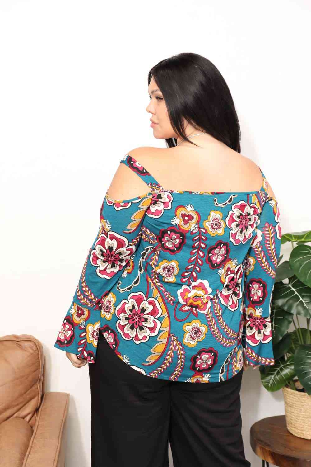 Sew In Love Full Size Floral Cold Shoulder Blouse - AllIn Computer