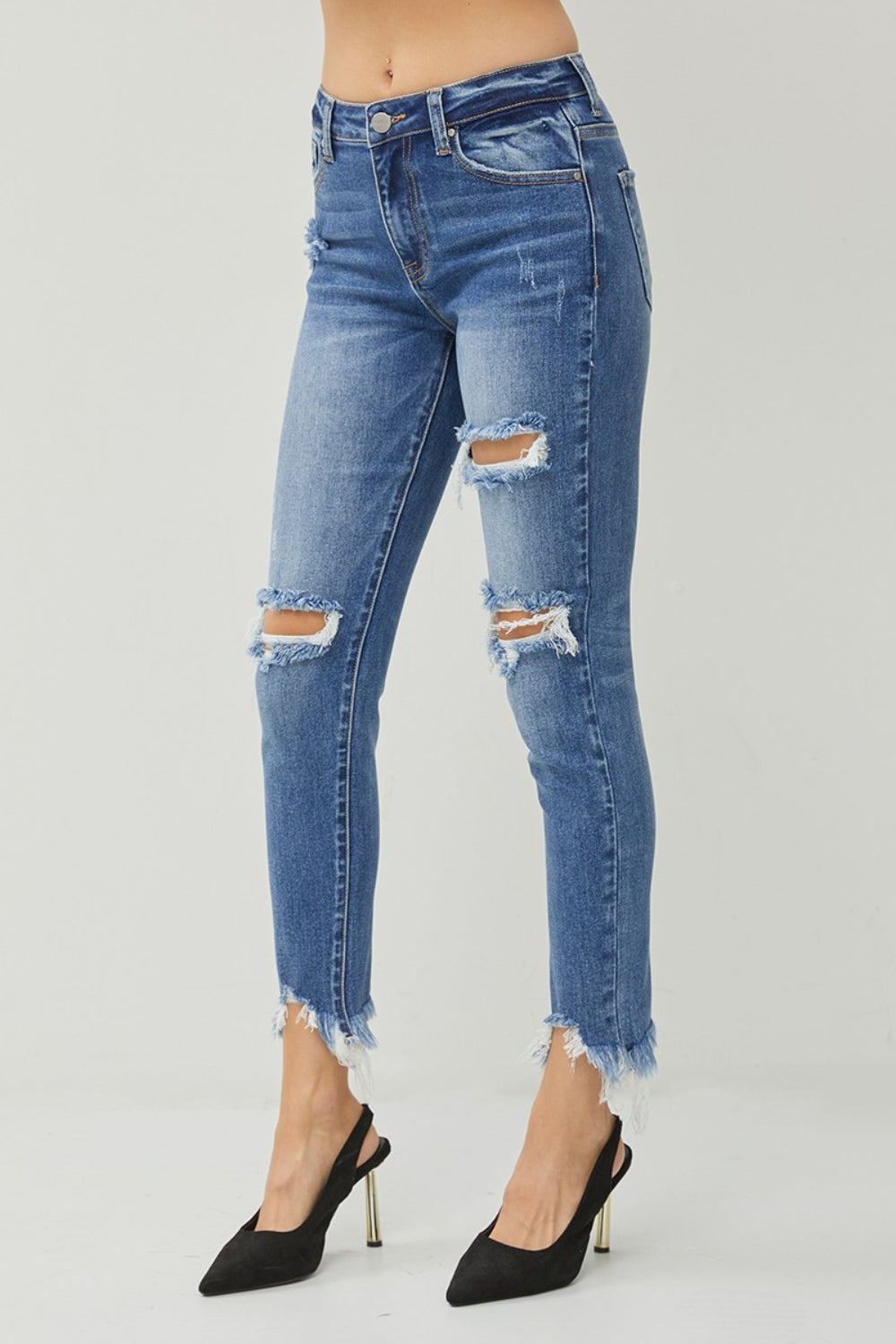 RISEN Distressed Frayed Hem Slim Jeans - AllIn Computer