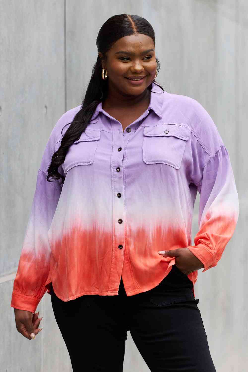 White Birch Relaxed Fit Tie-Dye Button Down Top - AllIn Computer
