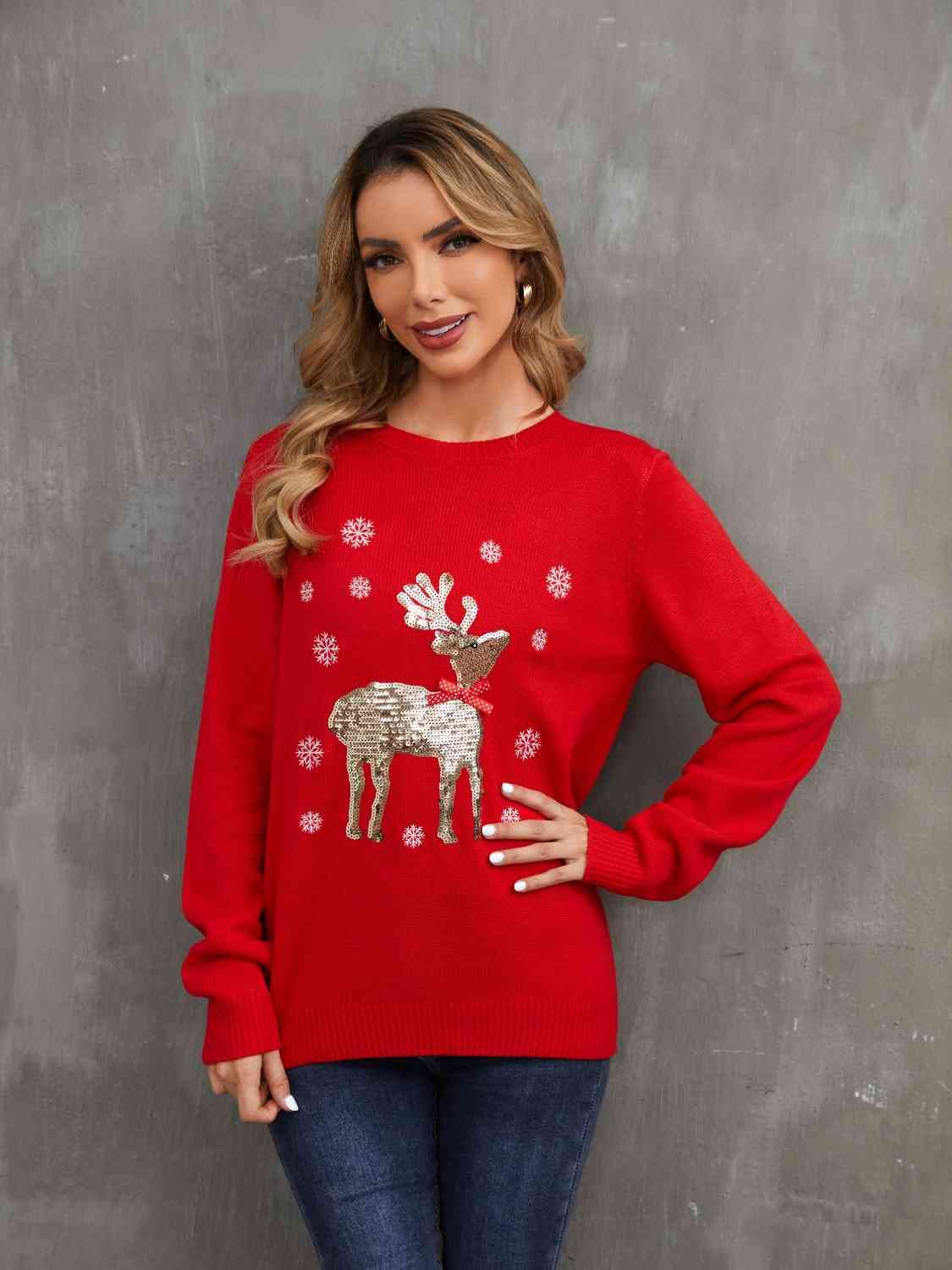 Sequin Reindeer Graphic Sweater - AllIn Computer