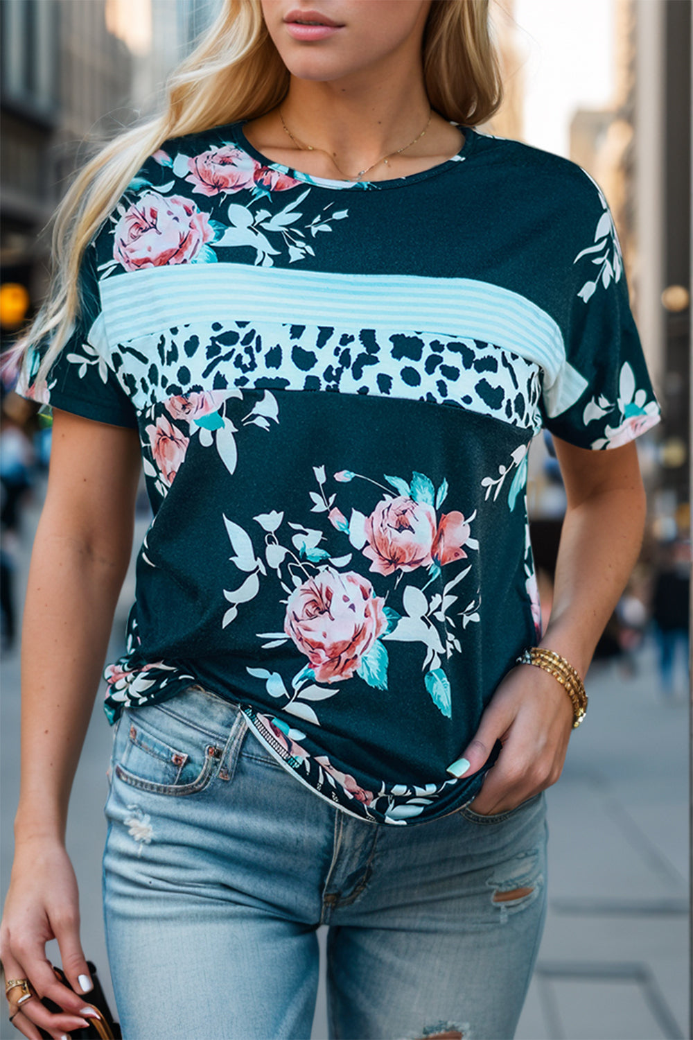 Printed Round Neck Short Sleeve T-Shirt - AllIn Computer