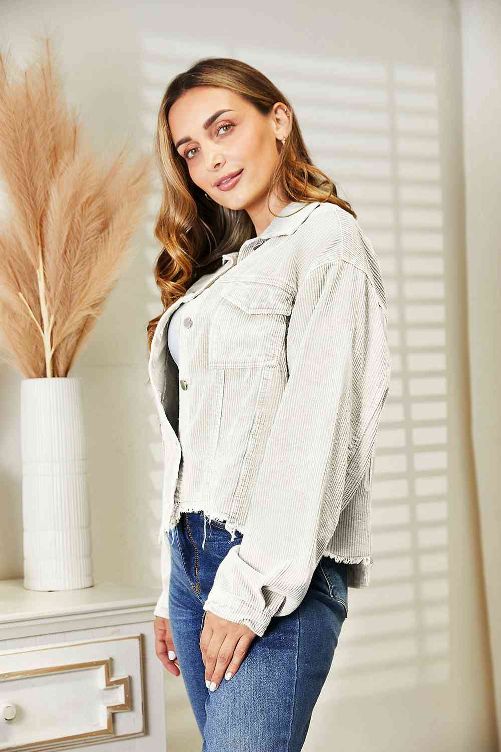 Raw Hem Button Down Jacket - AllIn Computer