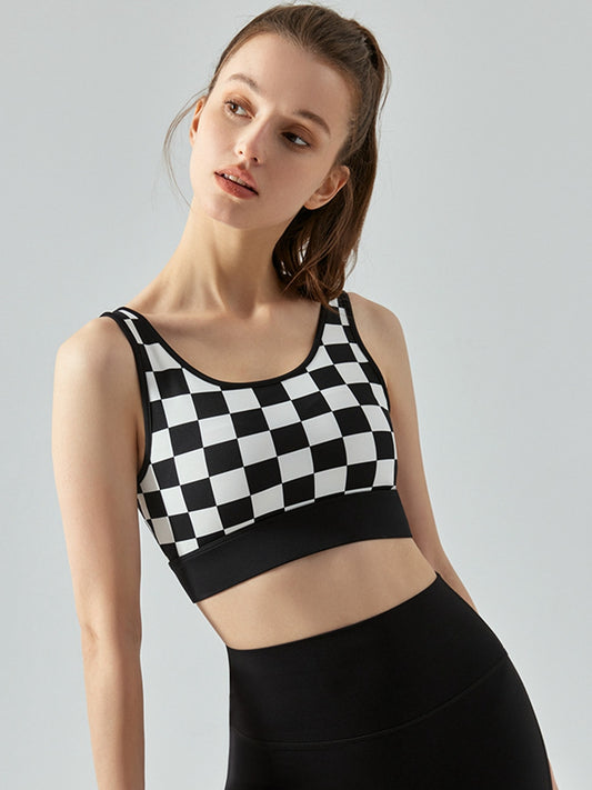 Round Neck Plaid Cropped Sports Tank Top - AllIn Computer