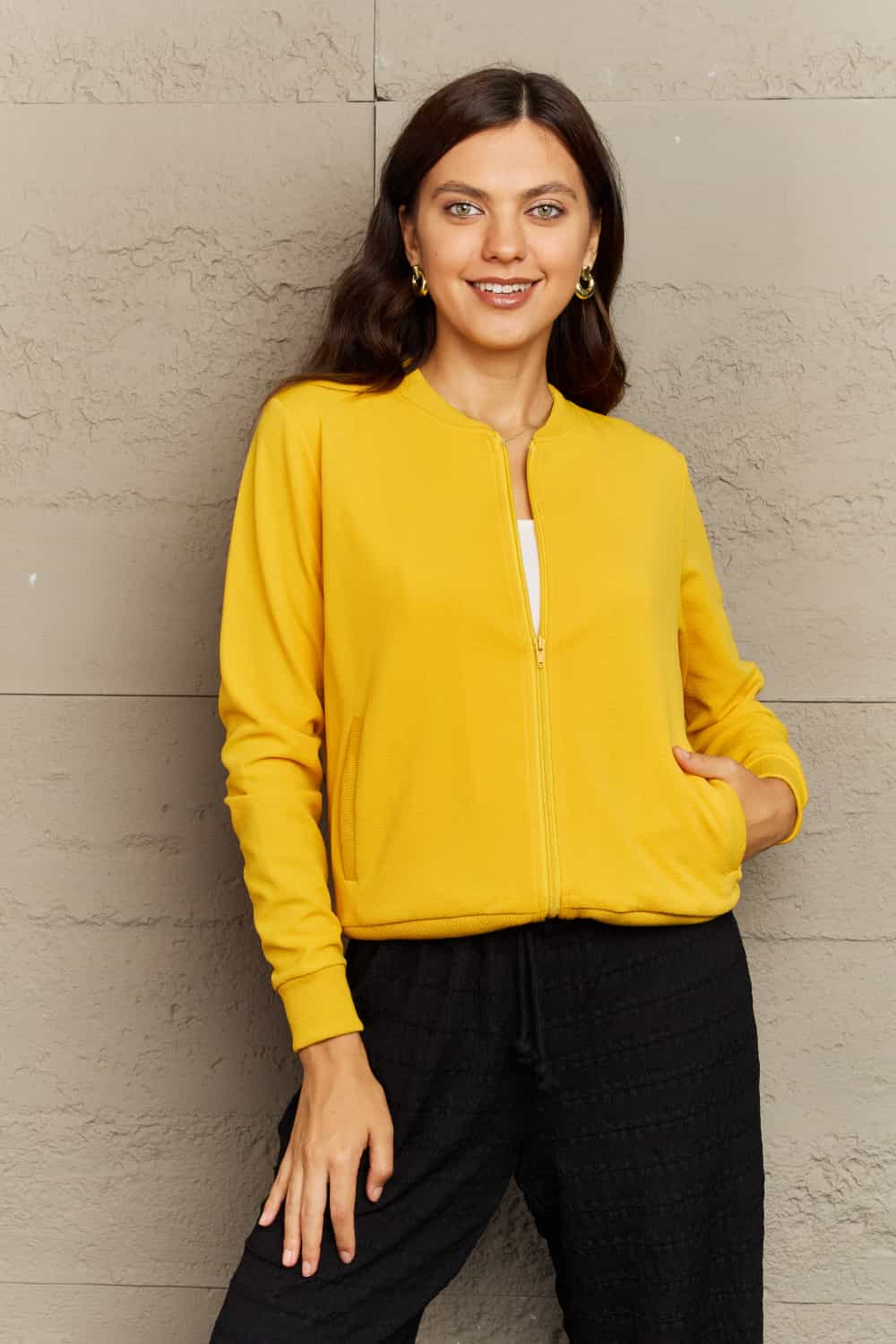 Ninexis Full Size Round Neck Long Sleeve Jacket - AllIn Computer