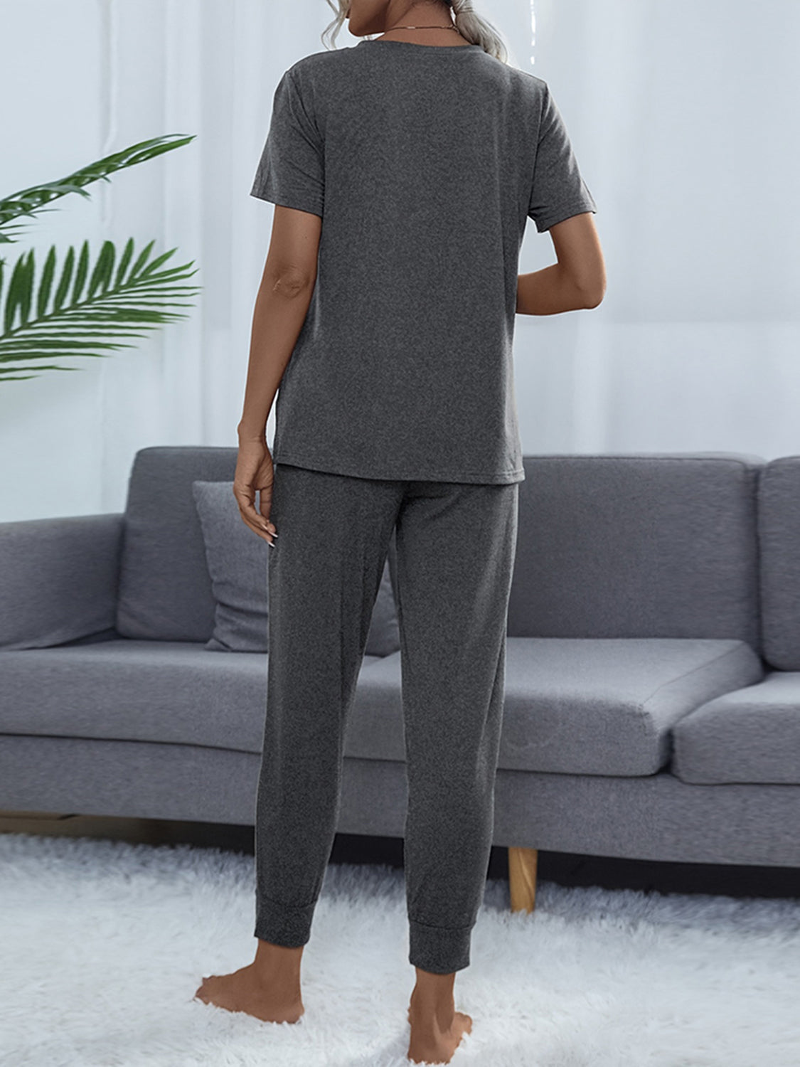 Round Neck Short Sleeve Top and Pants Set - AllIn Computer