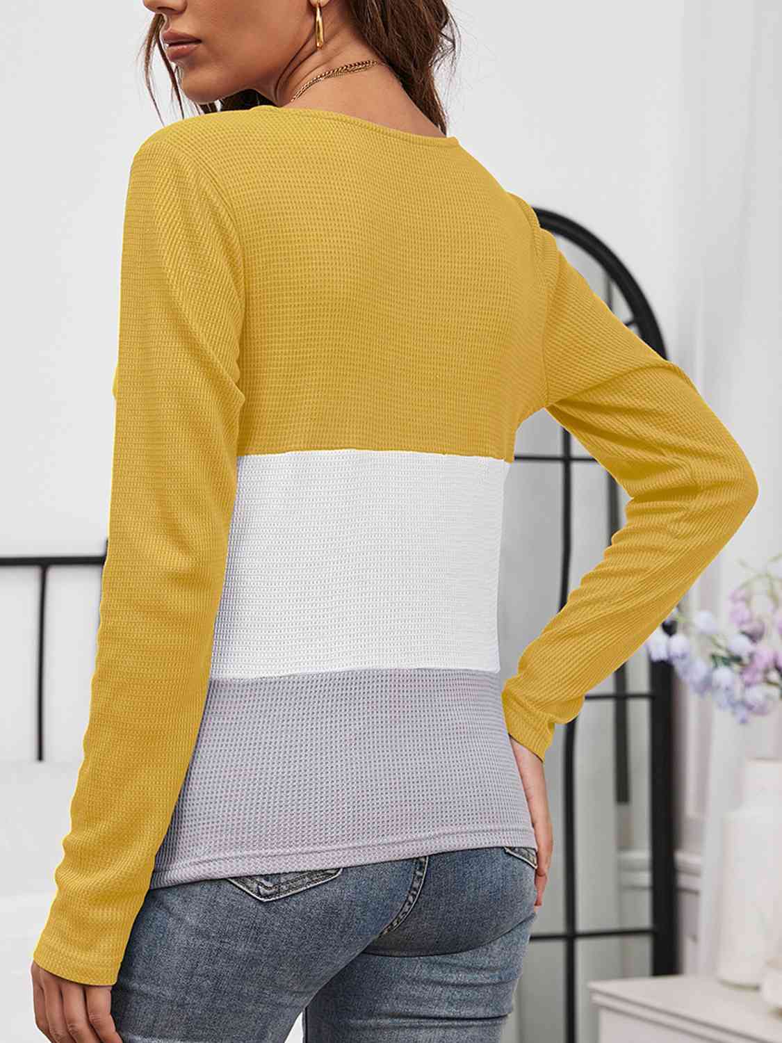 Color Block Long Sleeve Top - AllIn Computer
