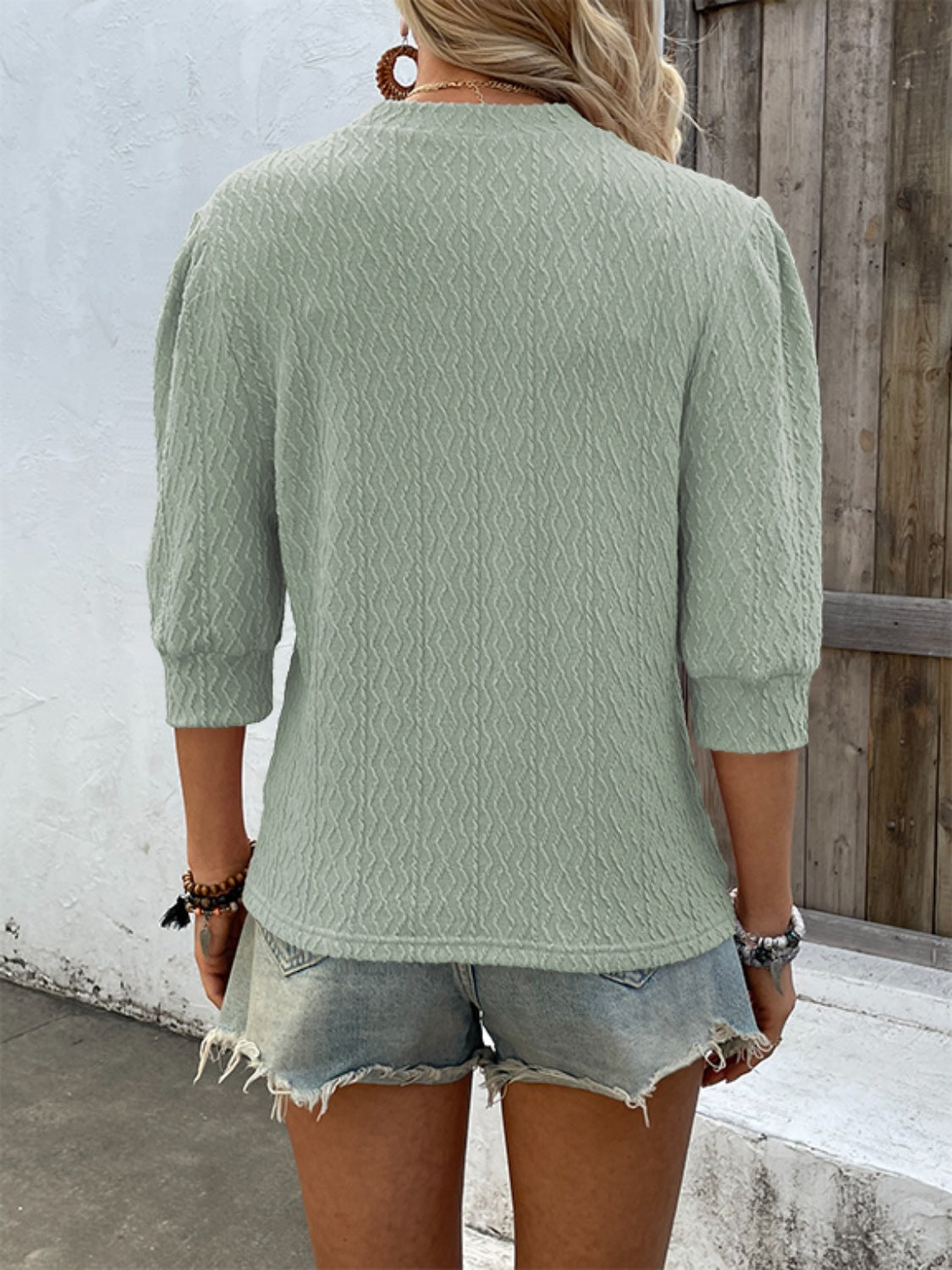 Round Neck Puff Sleeve Blouse - AllIn Computer
